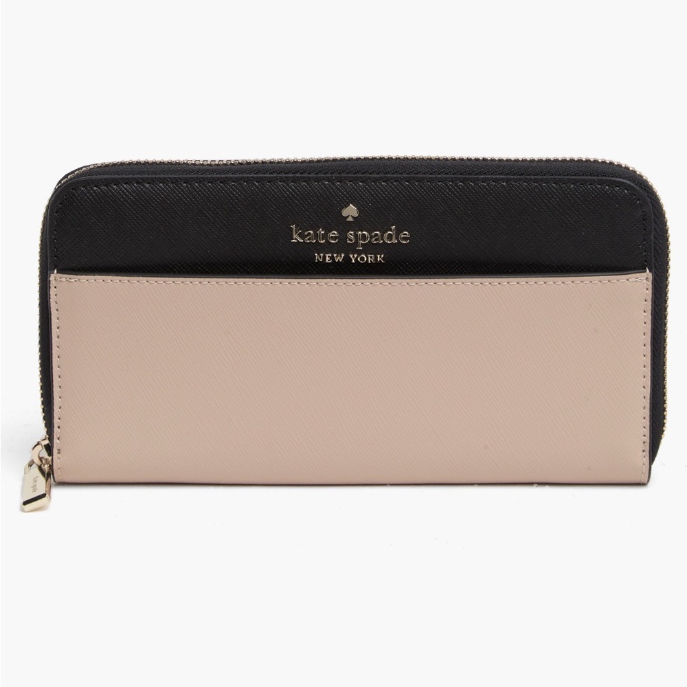 NWT kate spade Staci Continental Two-Tone Black and Blush Zip-Around Wallet